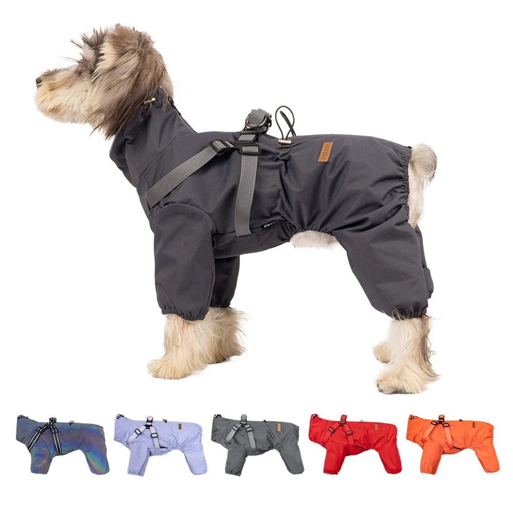 Petollo Dog Raincoat with Harness Waterproof Pet Rain Jacket for Small Dogs Adjustable Reflective Dog Rain Overalls with 4 Legs