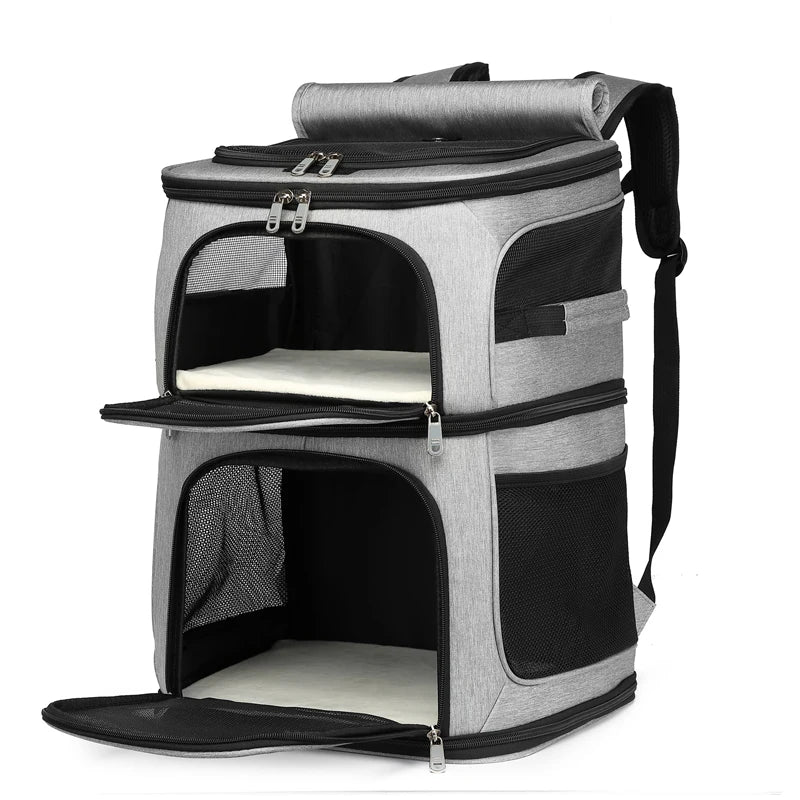 Petollo Ventilated Dual Cabin Design Portable Cats Dogs Travel Outgoing Walking Carriers Durable Expandable Pet Carrier Backpack Bag